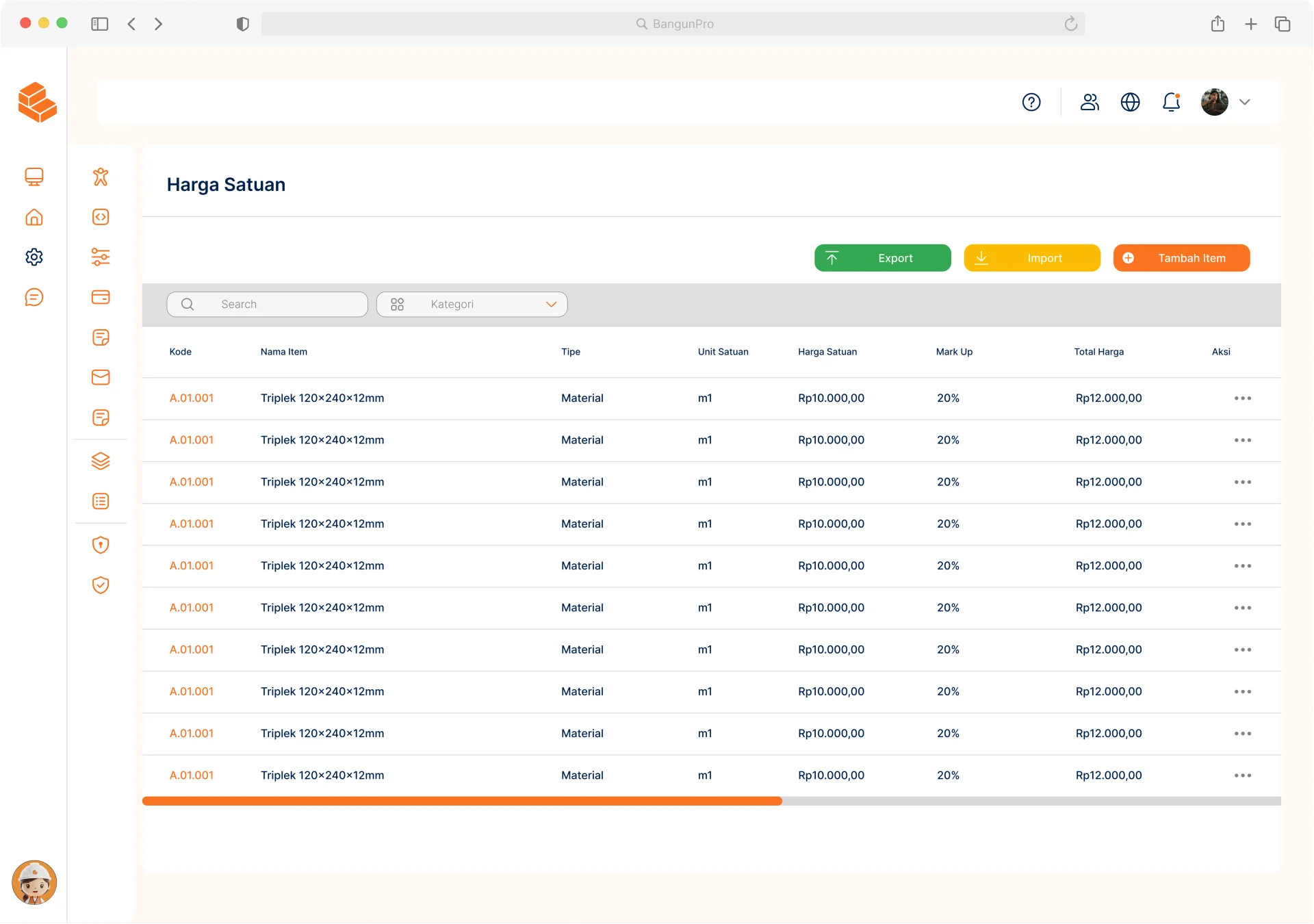 Harga Satuan Material & Upah